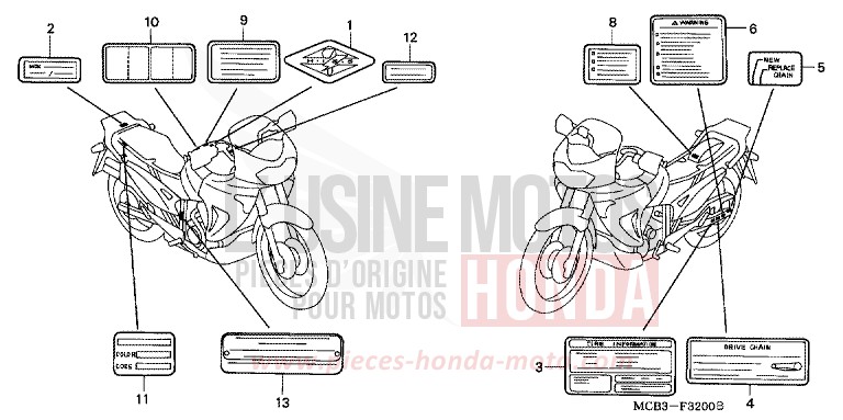 ETICHETTA DI AVVERTIMENTO per Transalp 650 RICH RED METALLIC (R255) del 2000
